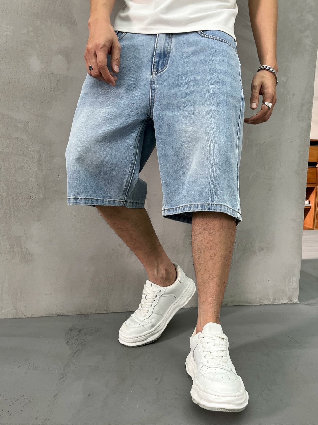 Men's washed retro color denim shorts
