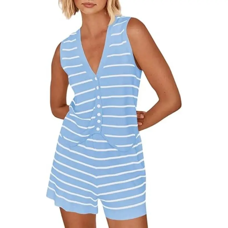 Women's 2 Piece Outfits Summer Striped Casual Sets (Under $4 a set!)