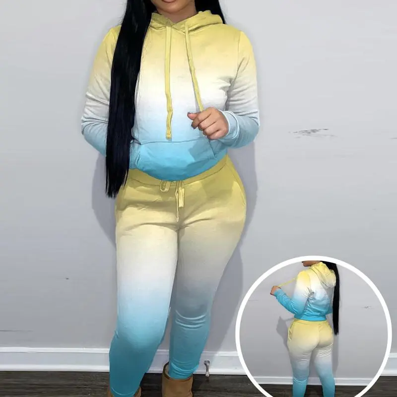 Women's Solid Drawstring Hoodie & Pocket Sweatpants Two-piece Set