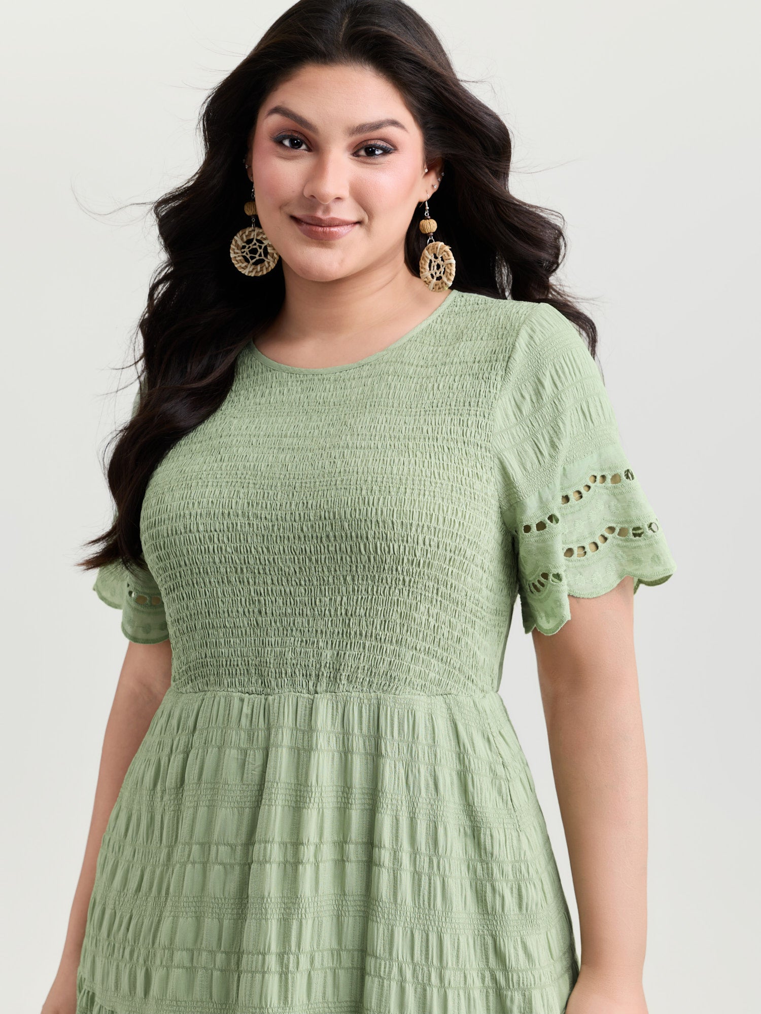 Shirred Lace Flounce Sleeve Tiered Maxi Dress