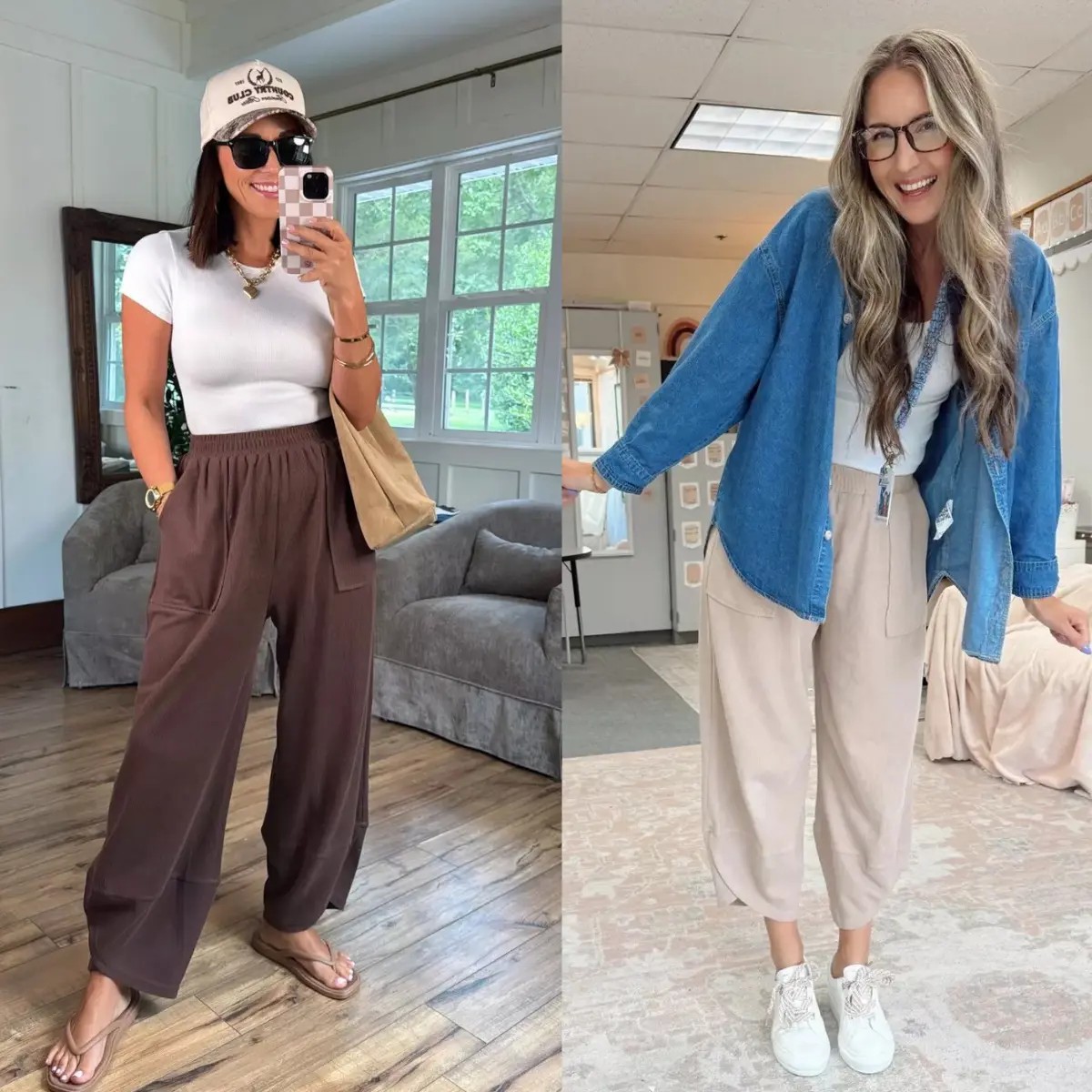 Women’s Elastic Waist Wide Leg Baggy Pants – Casual Harem Palazzo Pants with Pockets