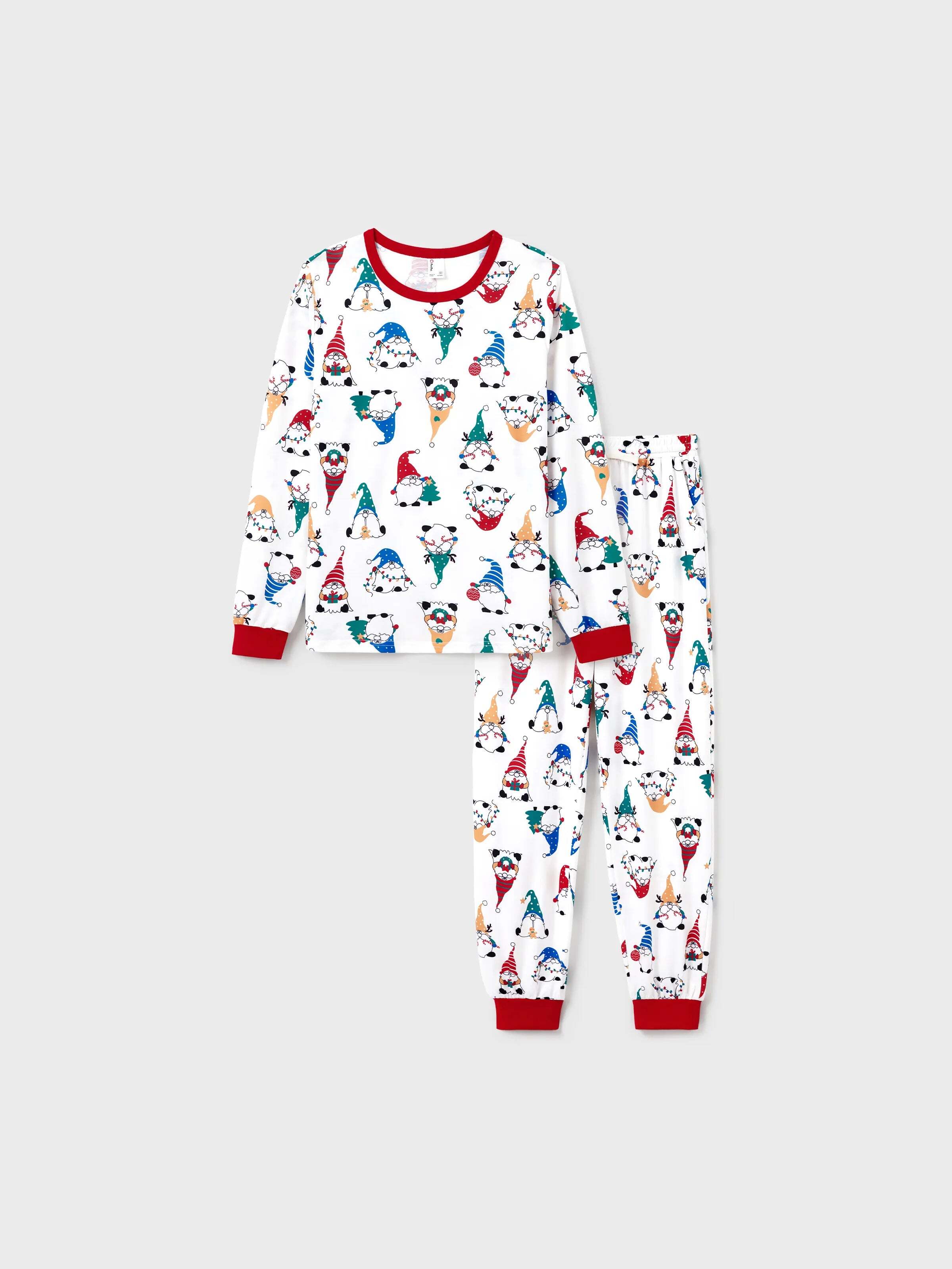 Christmas Matching Family Pajamas Set Christmas Gnome Print PJS with Christmas Socks Red