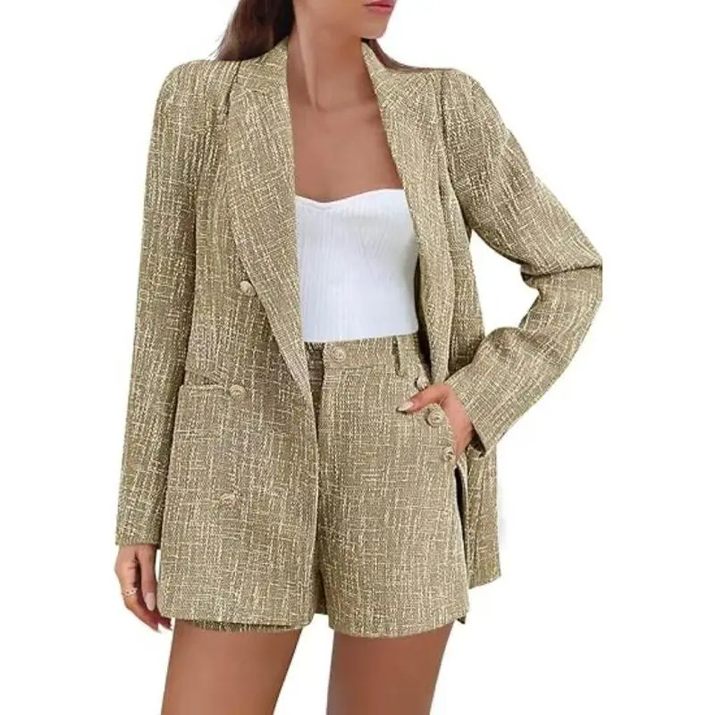Women's 2 Piece Tweed Blazer Shorts Set