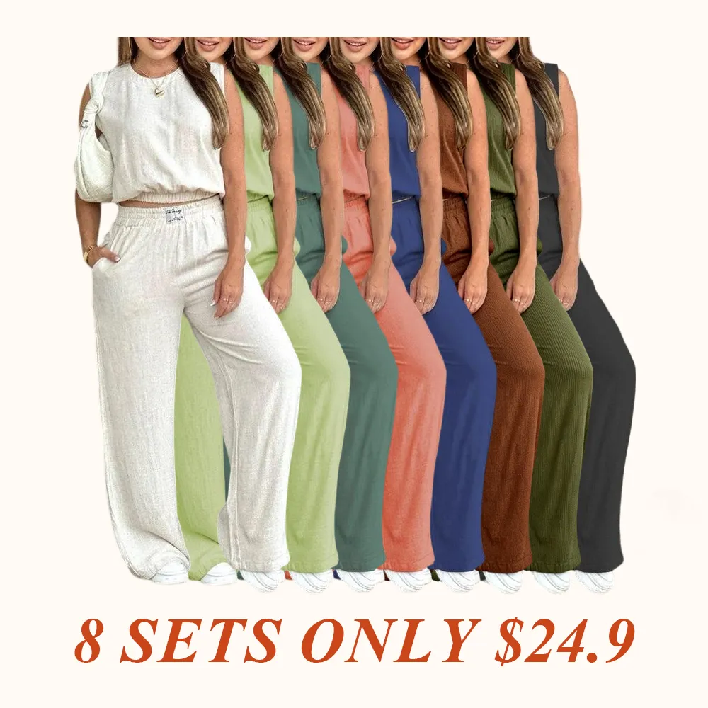 Women's 2-Piece Solid Color Tank Top & Wide Leg Pants Set