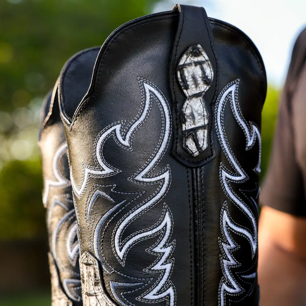 Eclipse Caiman Neck Leather Boots - Square Toe