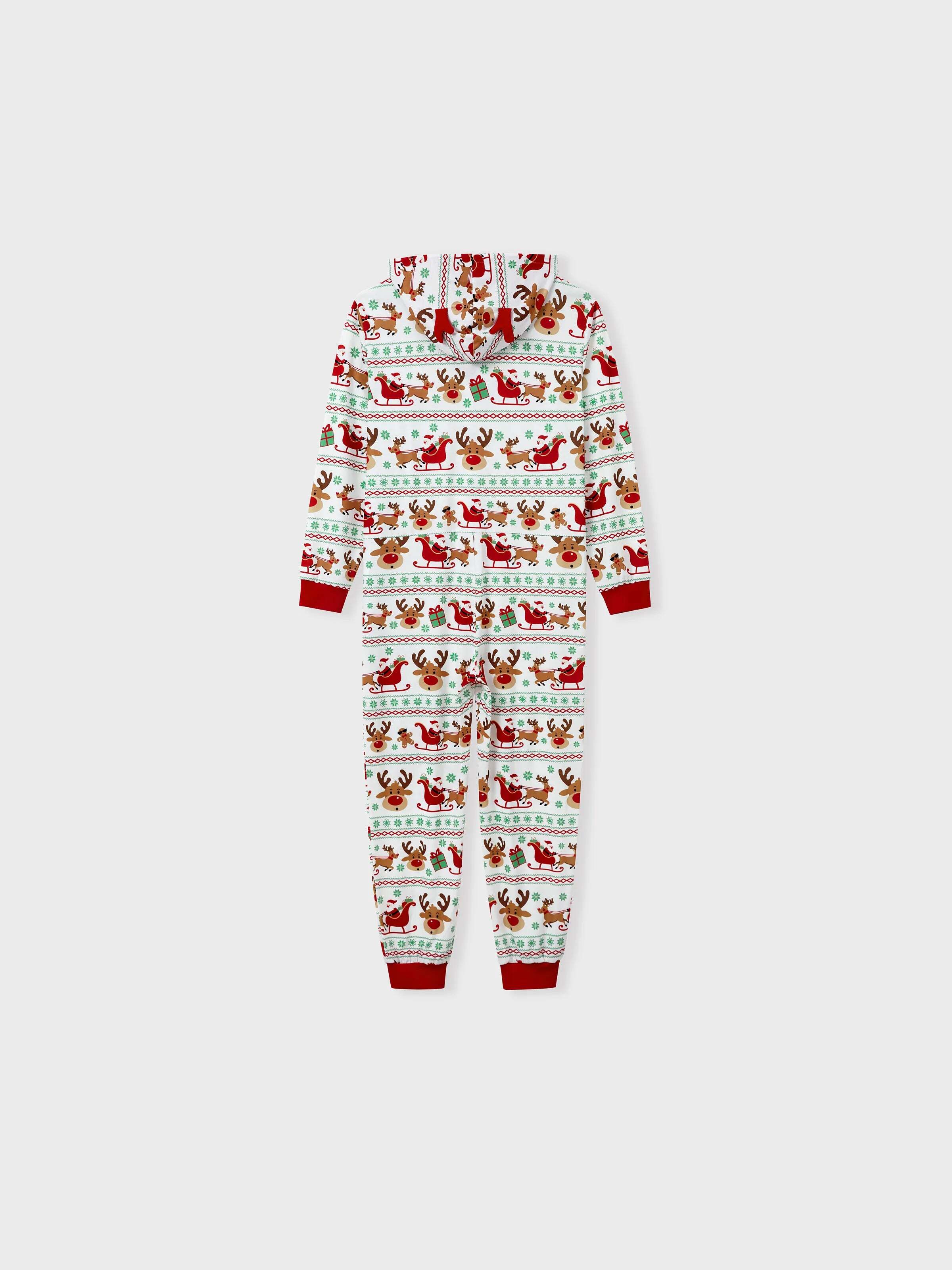 Christmas Onesies Matching Family Pajamas Set Reindeer Print Long-sleeve PJS with Christmas Socks Red