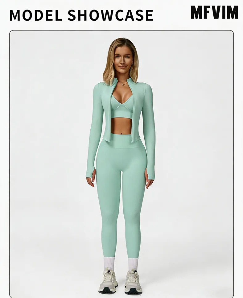 Women's 3-piece set - vest + high-waisted sweatpants + zippered short jacket