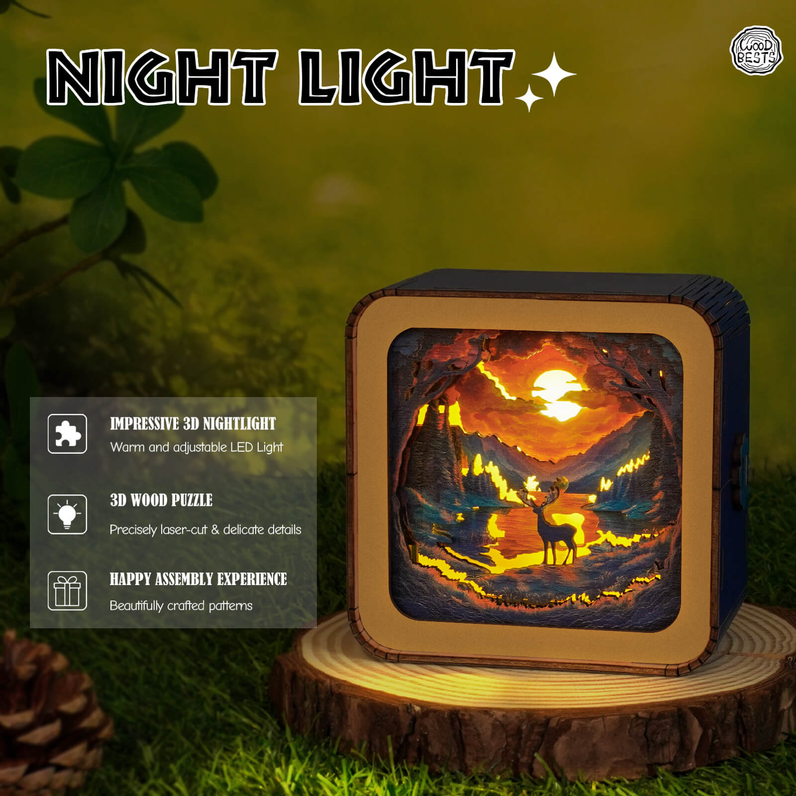 Forest Fantasy Deer Kit- 3D Wooden Puzzle Night Light
