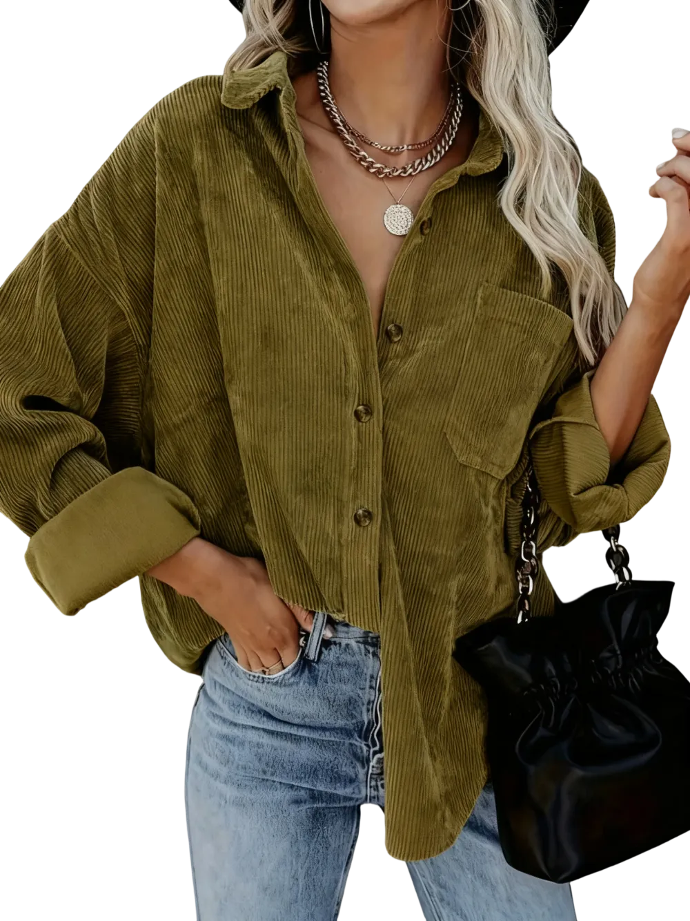 Women's Corduroy Shirt with Pocket Buttons and Front Opening