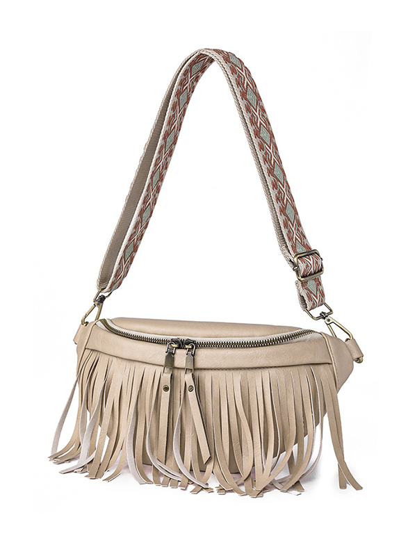 Geometric Tasseled Zipper Crossbody Bags