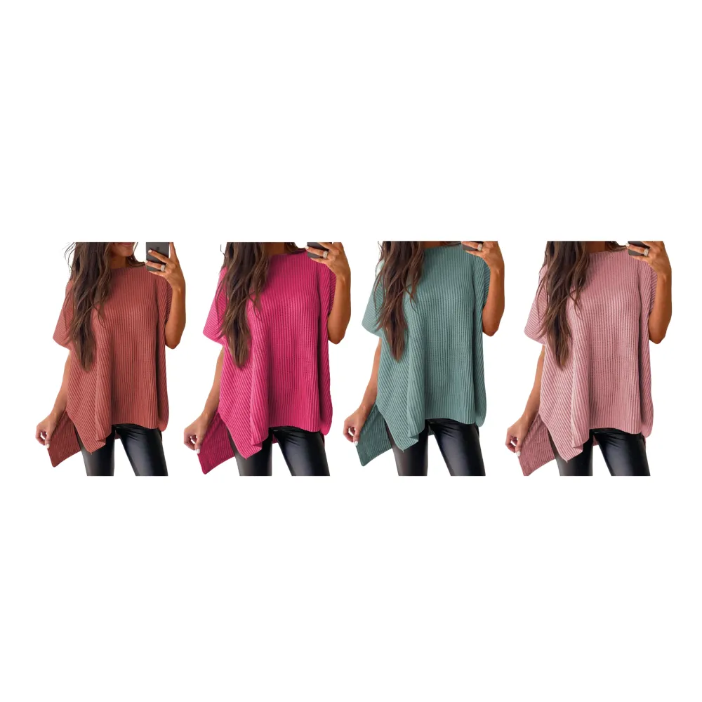 Women's loose-fitting round neck short-sleeved knitted sweater