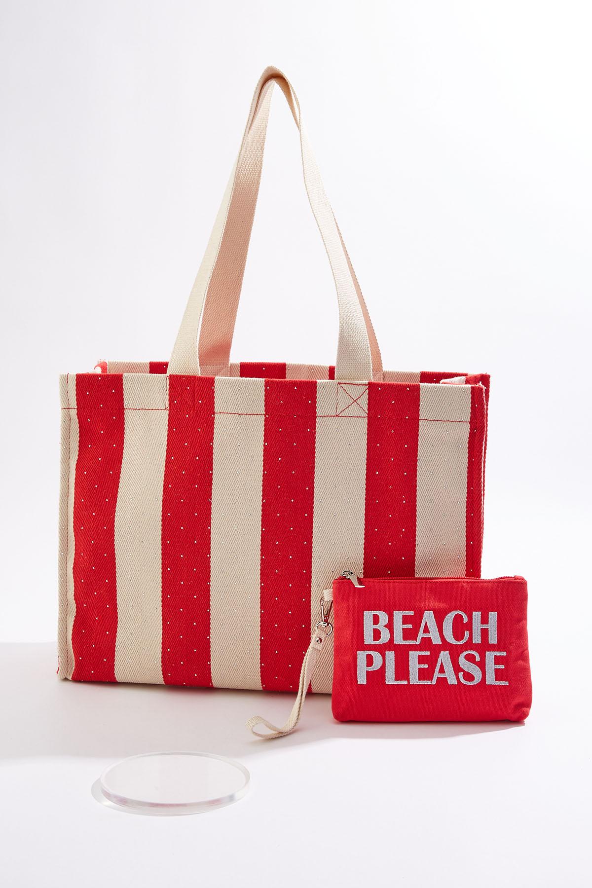 Embellished Striped Beach Tote Set