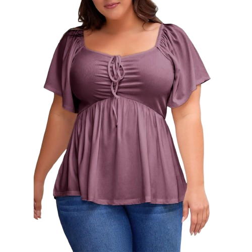Women Plus Size Sweetheart Neck Short Sleeve Shirred Peplum Blouse Tops Shirts(1X-5X)