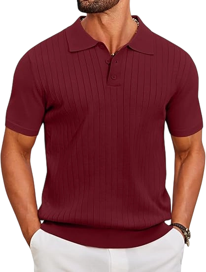 Men's Knit Polo Shirts Short Sleeve Ribbed Knitted Shirt Summer Lightweight Casual Golf Shirts