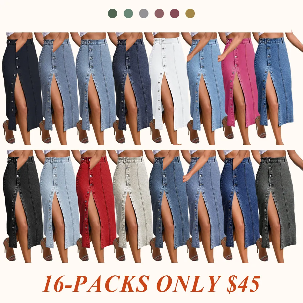 Women's Button Front Denim Skirt