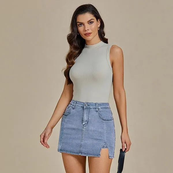 Skorts Skirts for Women Denim Mini Casual Oversize Skirt Side Slit with High Waisted Jean Shorts Stretchy