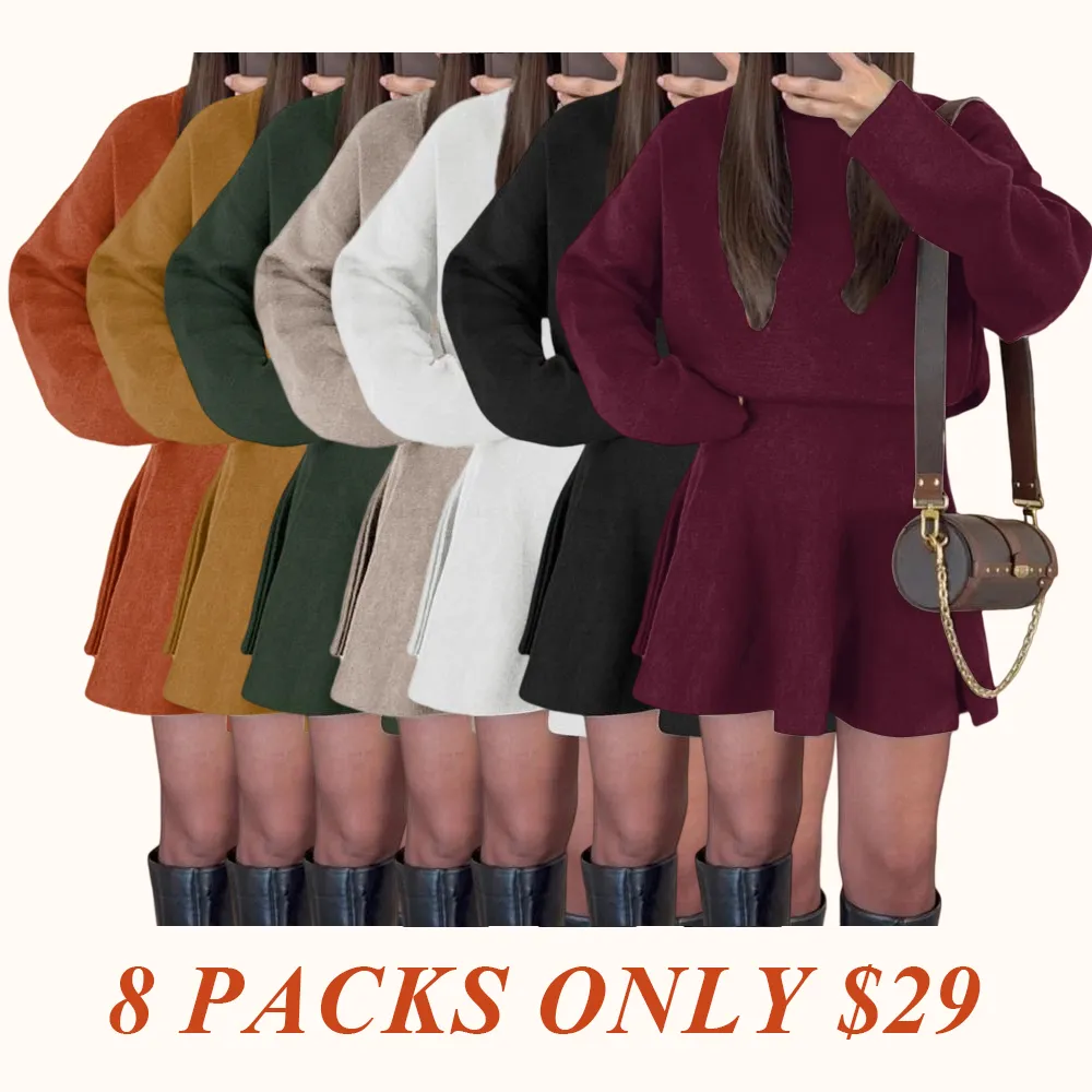 Women's Casual Half-High Neck Long Sleeve Knit Dress