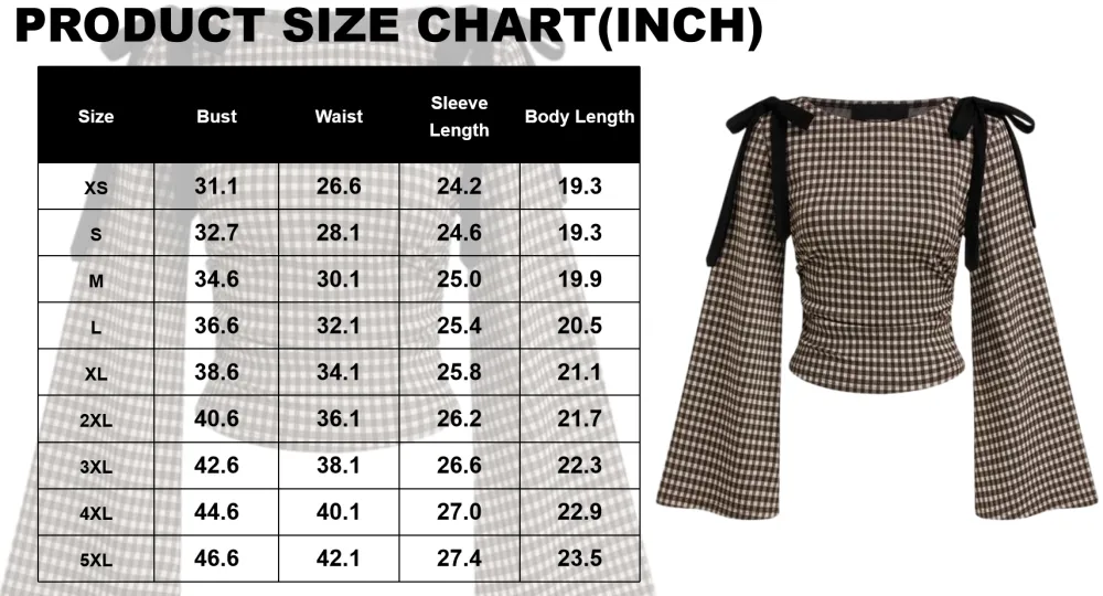 Gingham Bowknot Ruched Long Sleeve Top