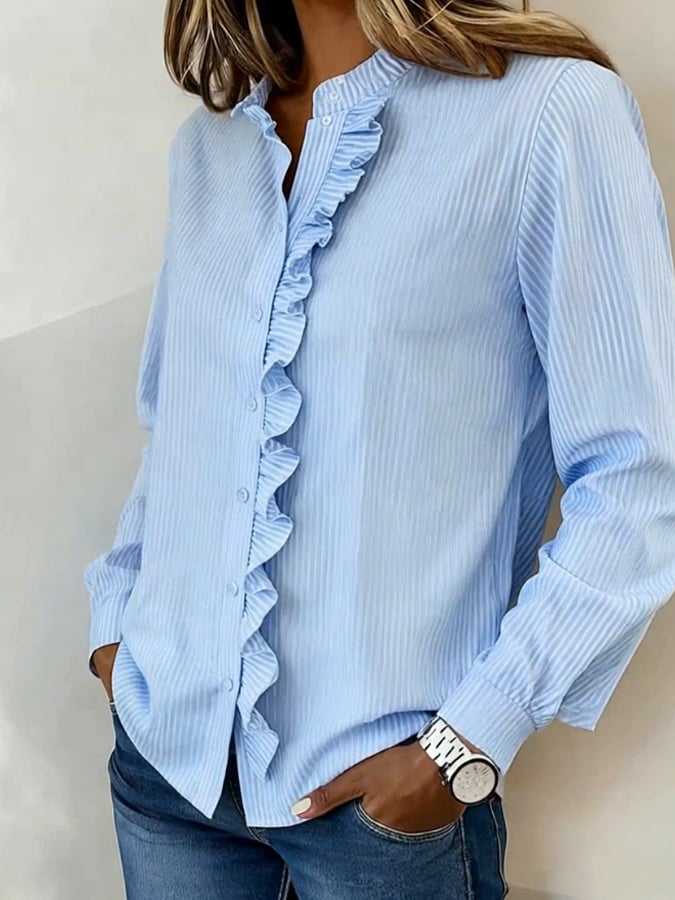 Women'S Casual Striped Ruffled Shirt