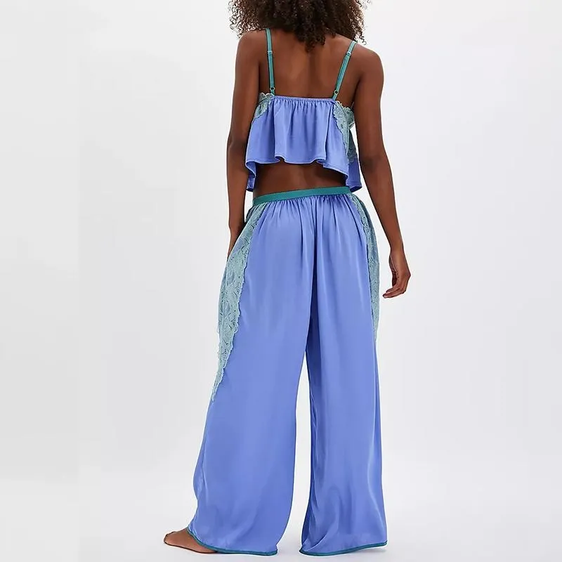 Women's Pajama Sets Lace Ruffled Cami Tops with Loose Pants