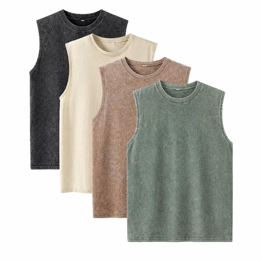 Unisex Cotton Workout Tank Tops Sleeveless Acid Wash Tshirts