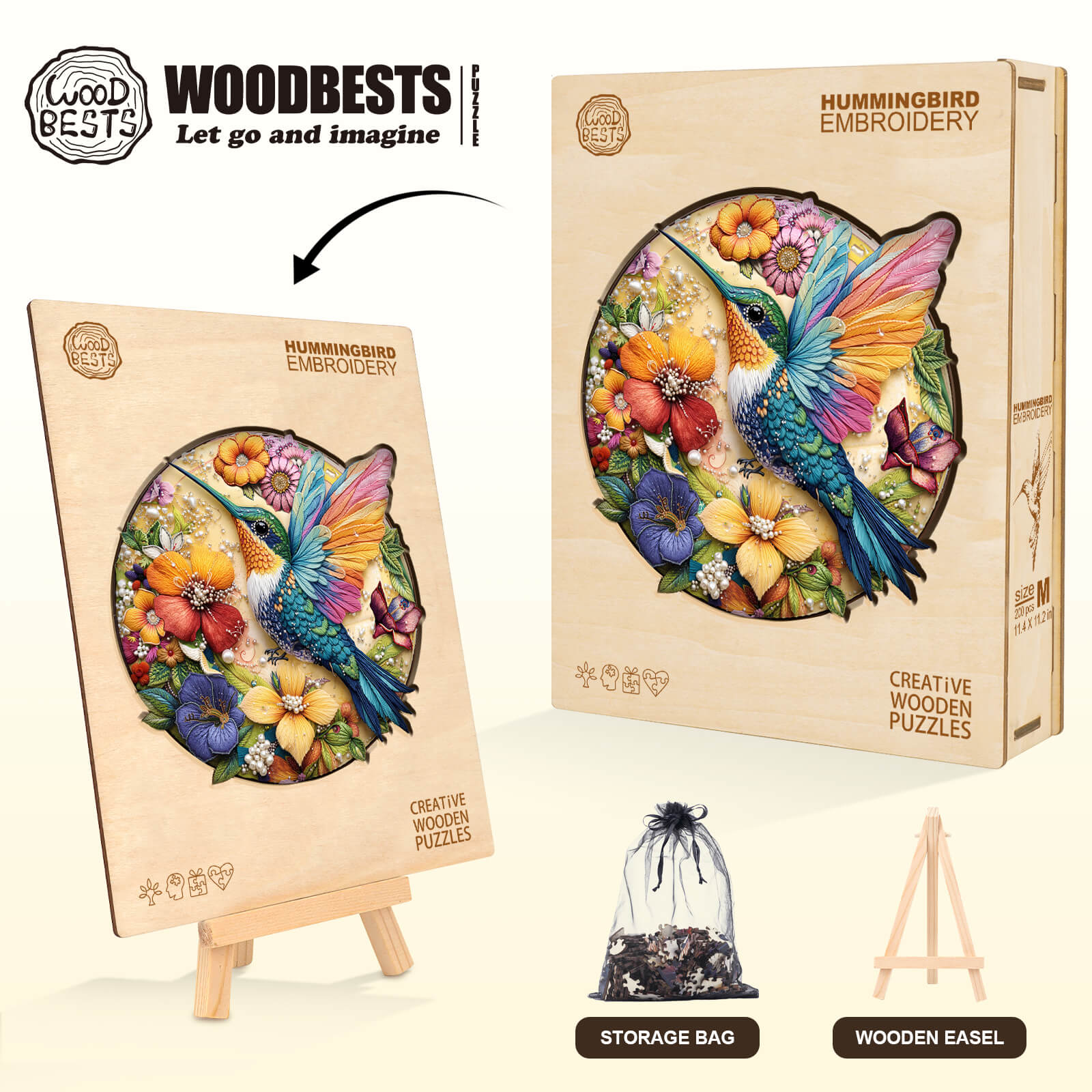 Hummingbird embroidery Wooden Jigsaw Puzzle
