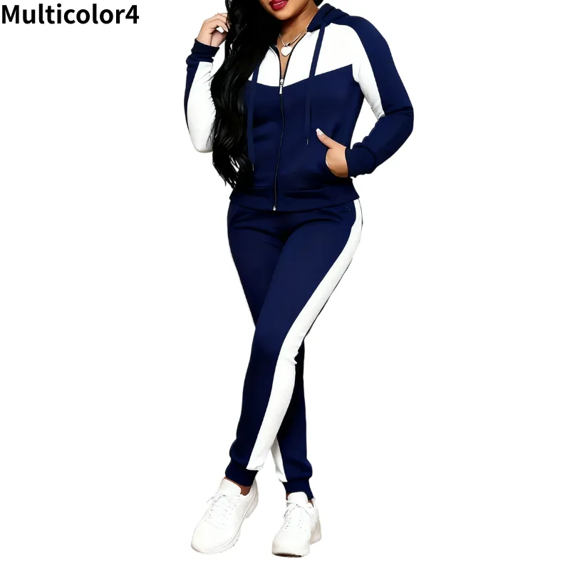 Two-piece Set Women's Colorblock Zip Up Hoodie & Pocket Pants