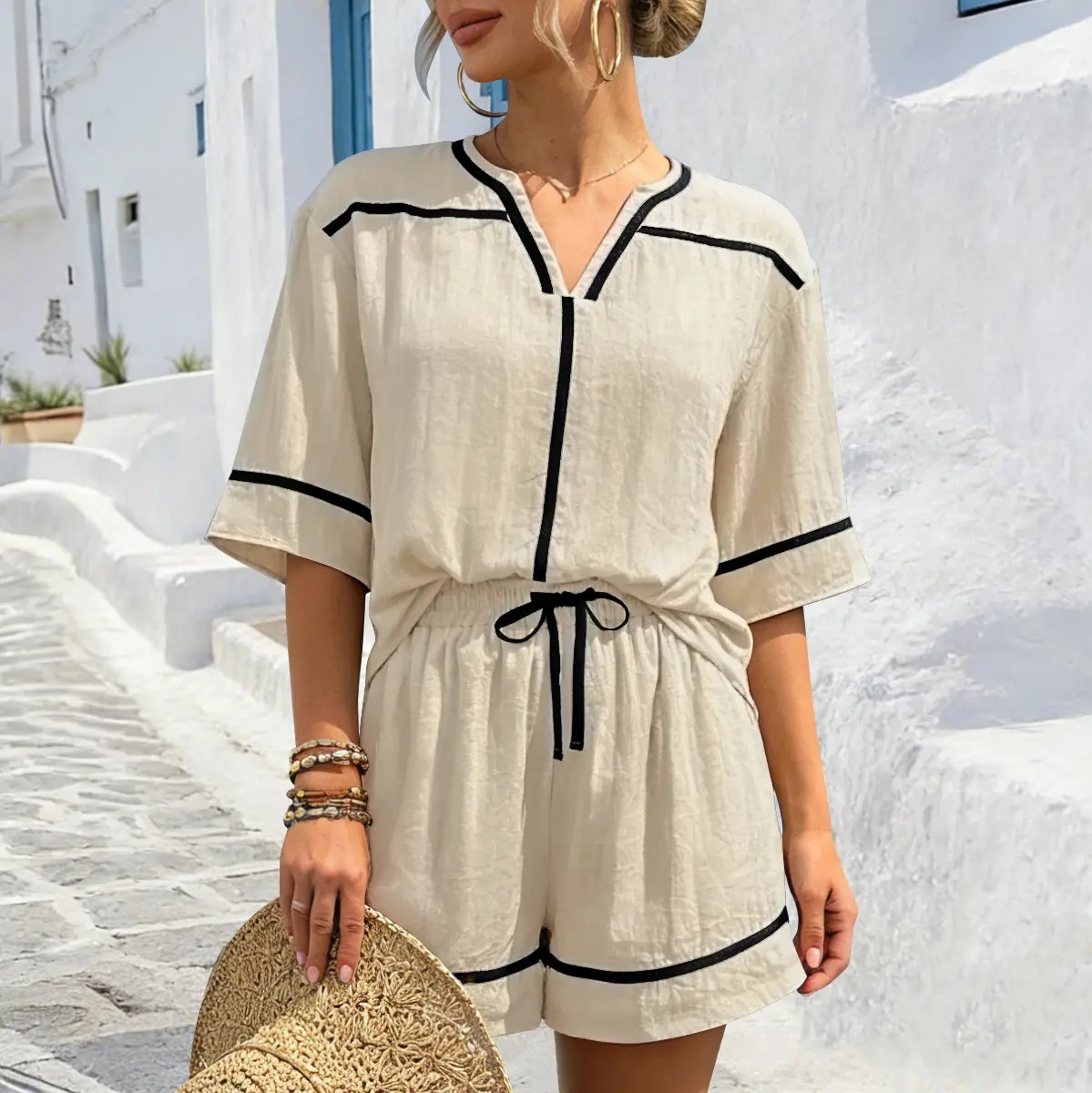 Women’s Premium Linen-Blend 2-Piece Summer Lounge Set