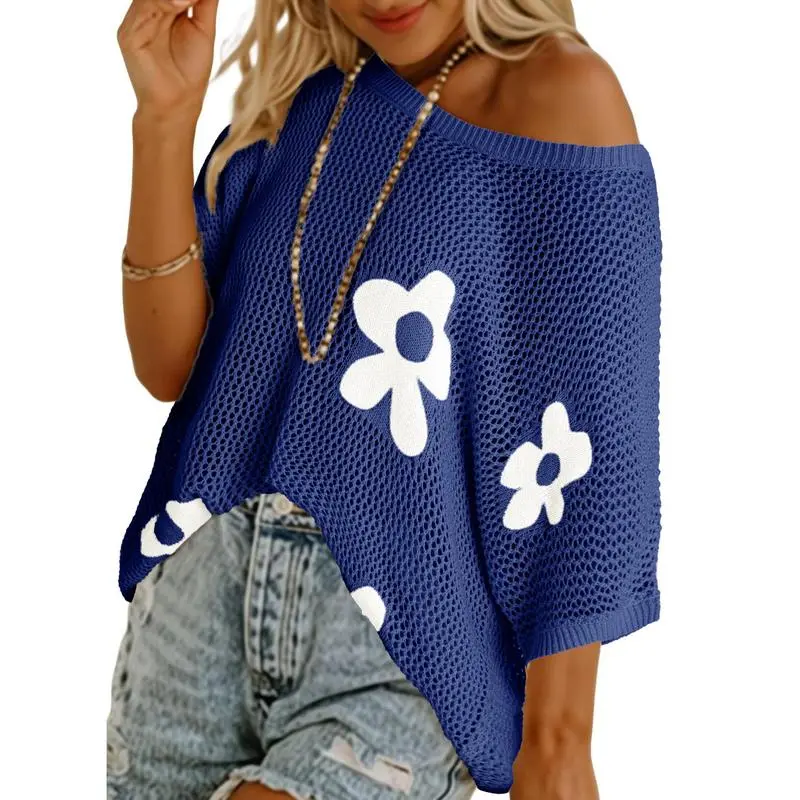 Women's Floral Pattern Crochet Short-sleeved Shirt(Just $3 Each!)