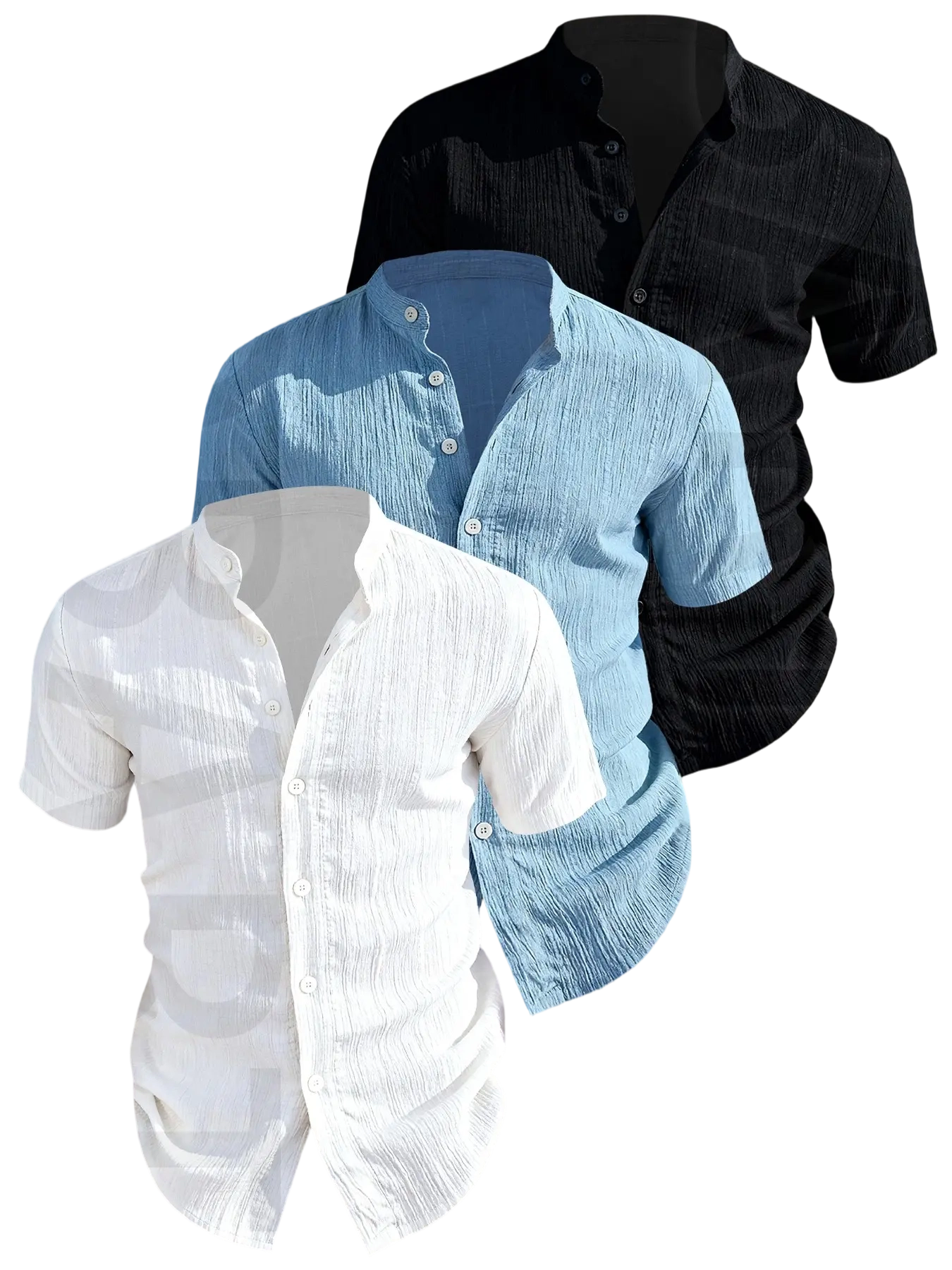 12pcs Men's Summer Short Sleeve Shirts, Lightweight Breathable Plain Solid Color Button-Up Casual Menswear Tops with Stand Collar, Casual Attire, Low-Cut Neckline Shirts for Beach, Pool Parties and Vacation, Gift for Husband