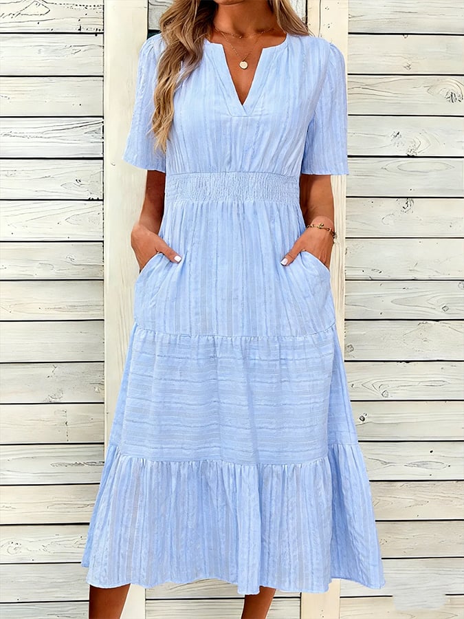 Women's Casual V-neck Striped Loose Dress- Fast Shipping