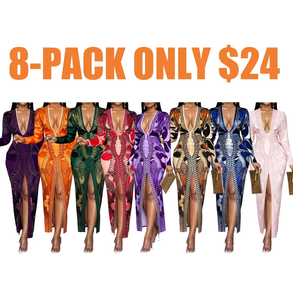 Women's All Over Print Deep V Neck Dress