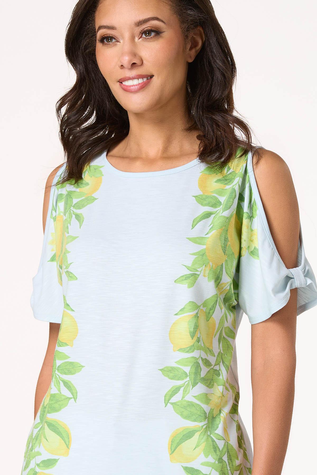 Lemon Print Cold Shoulder Tee