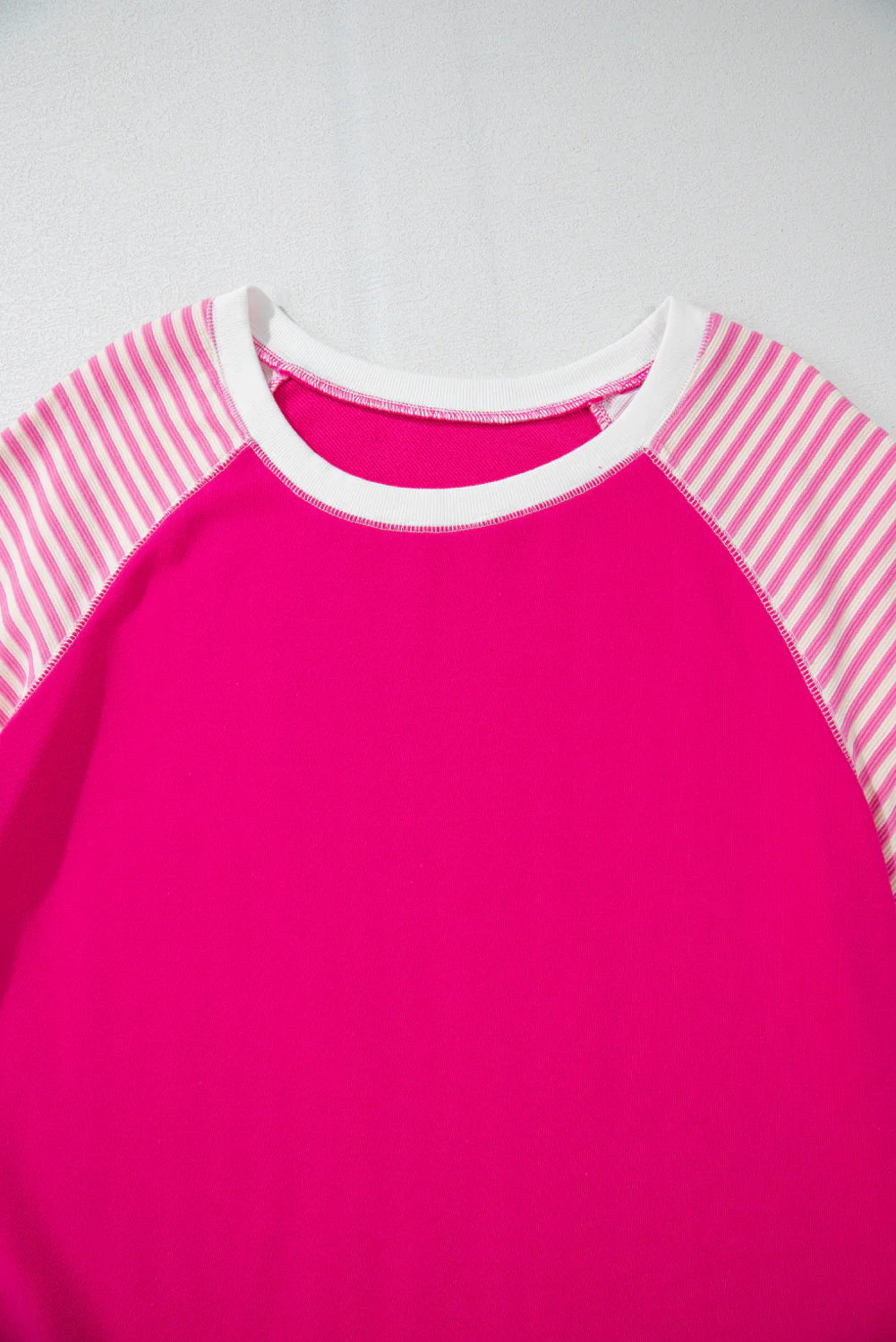 Strawberry Striped Patchwork Crew Neck Raglan Sleeve Top