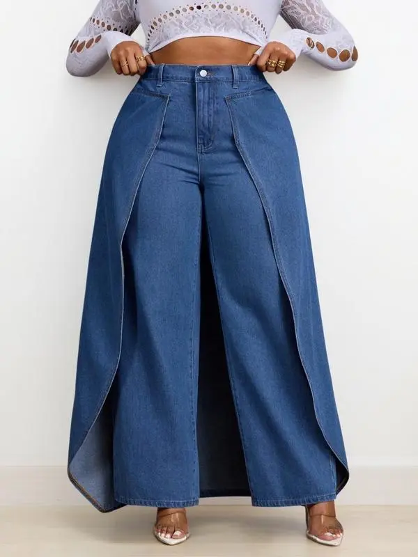 Women's fashionable denim jeans, patchwork design, casual style, suitable for everyday wear