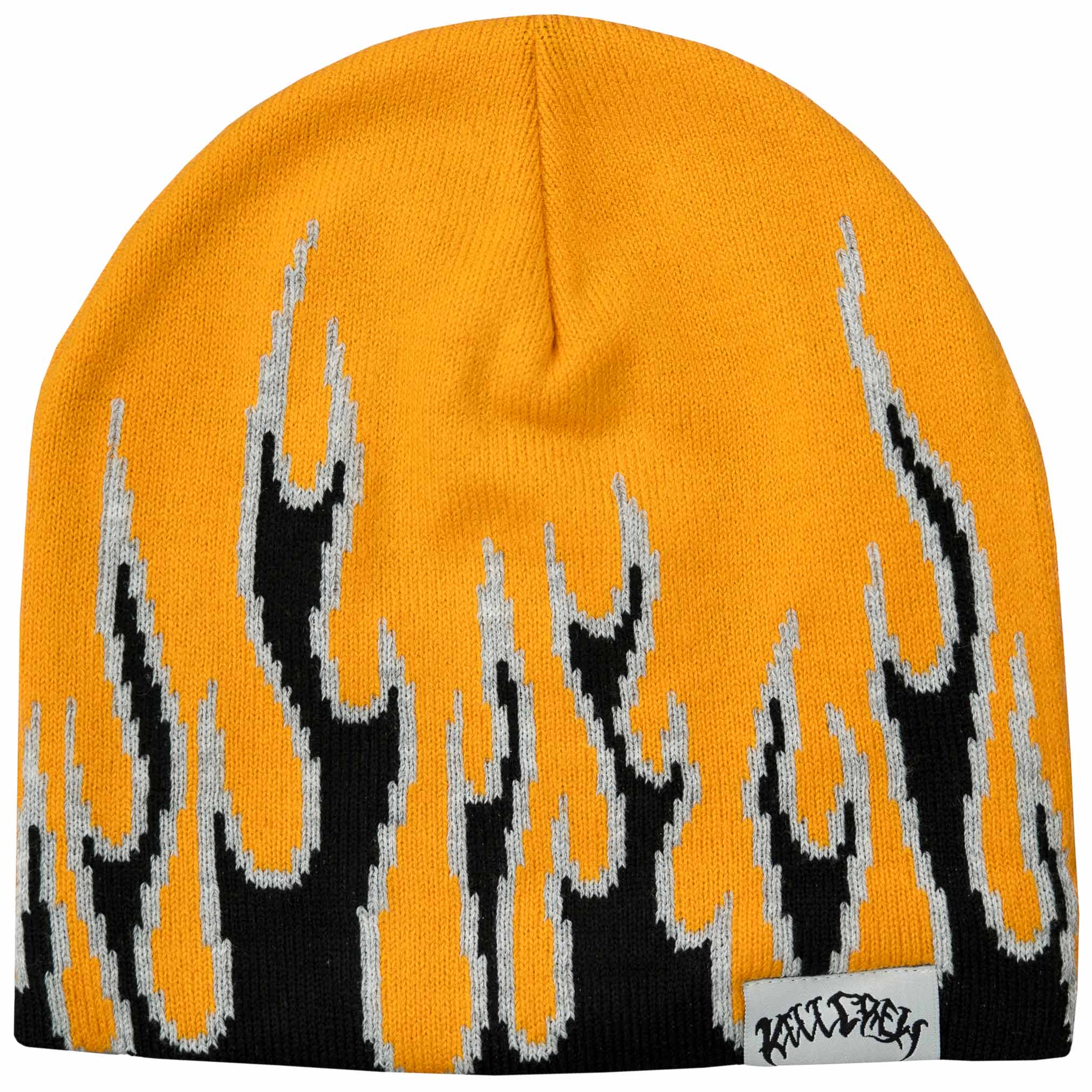 FLAME SKULL CAP BEANIE - ORANGE / BLACK