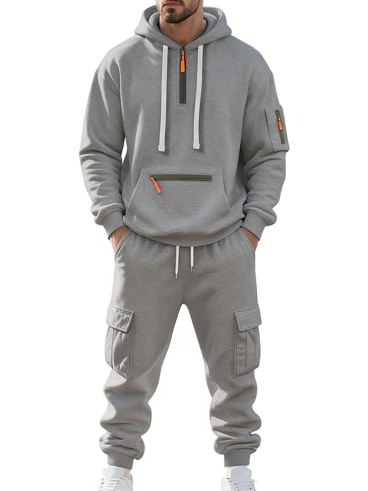 Men’s Winter Fleece-Lined Set – Warm Casual Workwear Outfit with Multi-Pocket Jacket & Pants