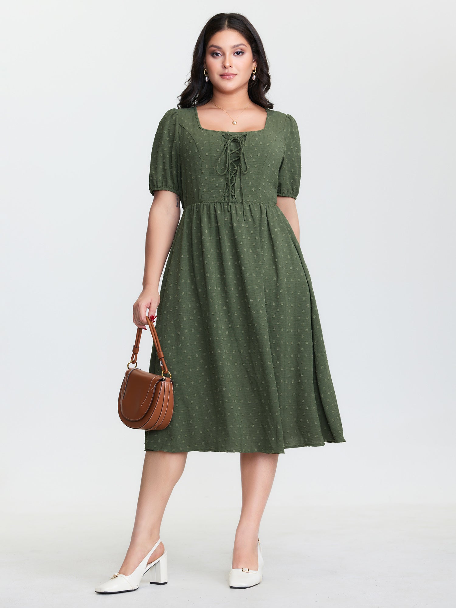 Cross-Tie Stretchy Waist Pocket Midi Dress