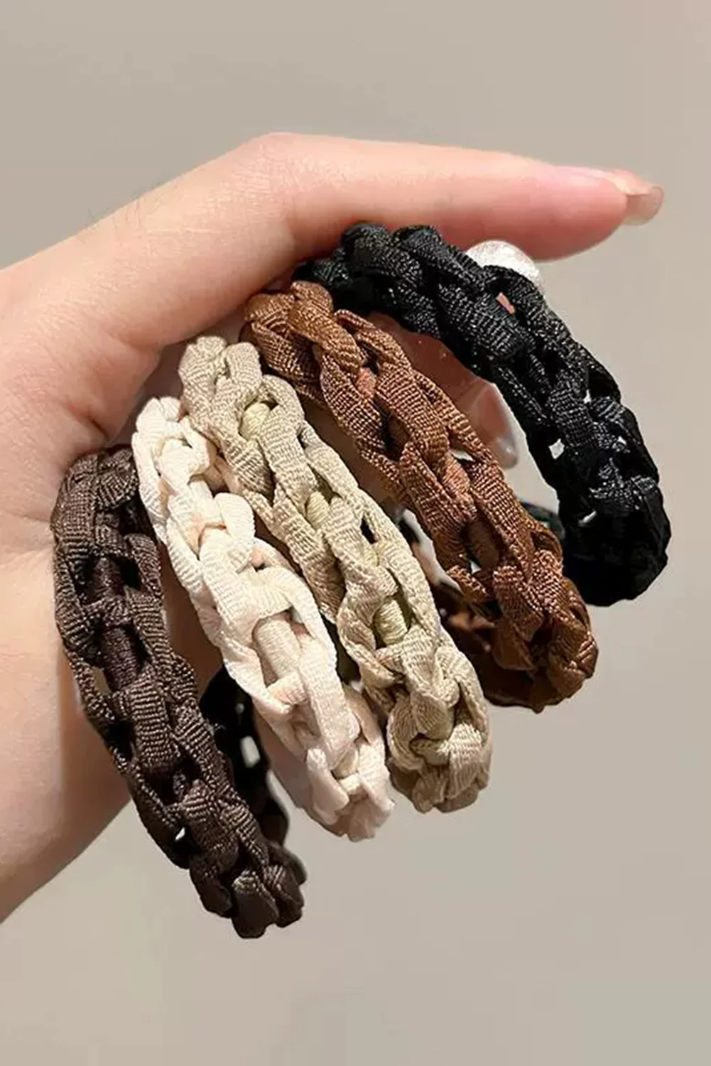 Camel 5pcs Solid Crochet Stretch Hair Tie