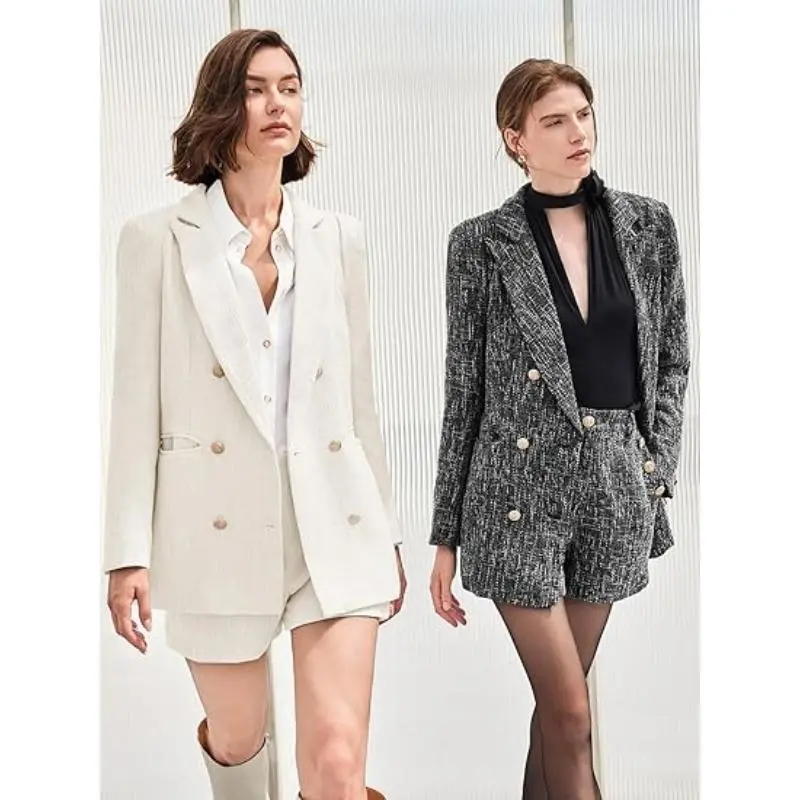 Women's 2 Piece Tweed Blazer Shorts Set