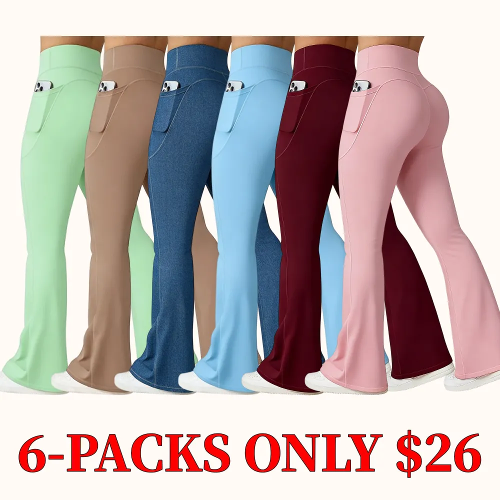 OYV Women Workout Flare High Waist Butt Lifting Casual Soft Leg Flared Bottoms with Pockets