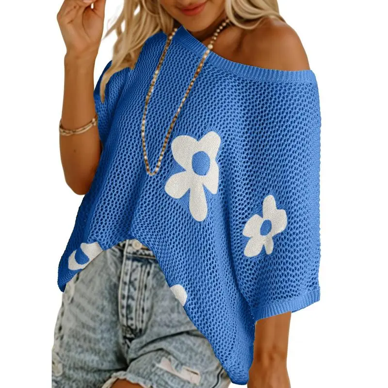 Women's Floral Pattern Crochet Short-sleeved Shirt(Just $3 Each!)