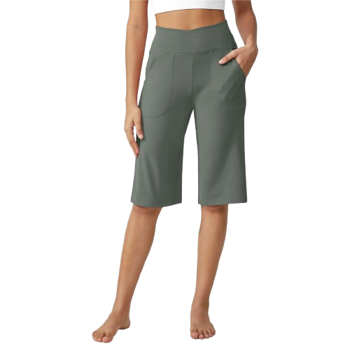 Loose High-Waist Casual Cropped Yoga Pants Shorts Women 14