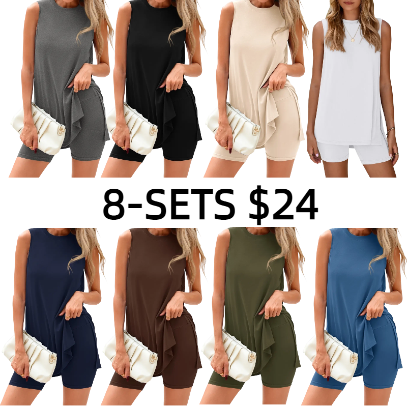 Sleeveless Crewneck Women's 2 Piece Sets Summer Matching Lounge Shorts Set