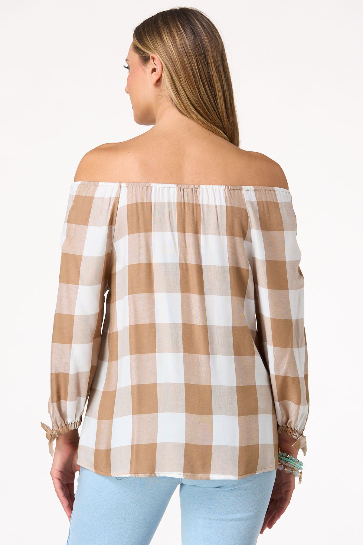 Off Shoulder Buffalo Plaid Poet Top