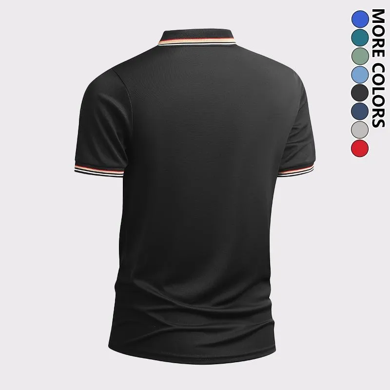 Men's Quick Dry Color Block Striped Polo Shirt, Classic Button-Down Collar Top