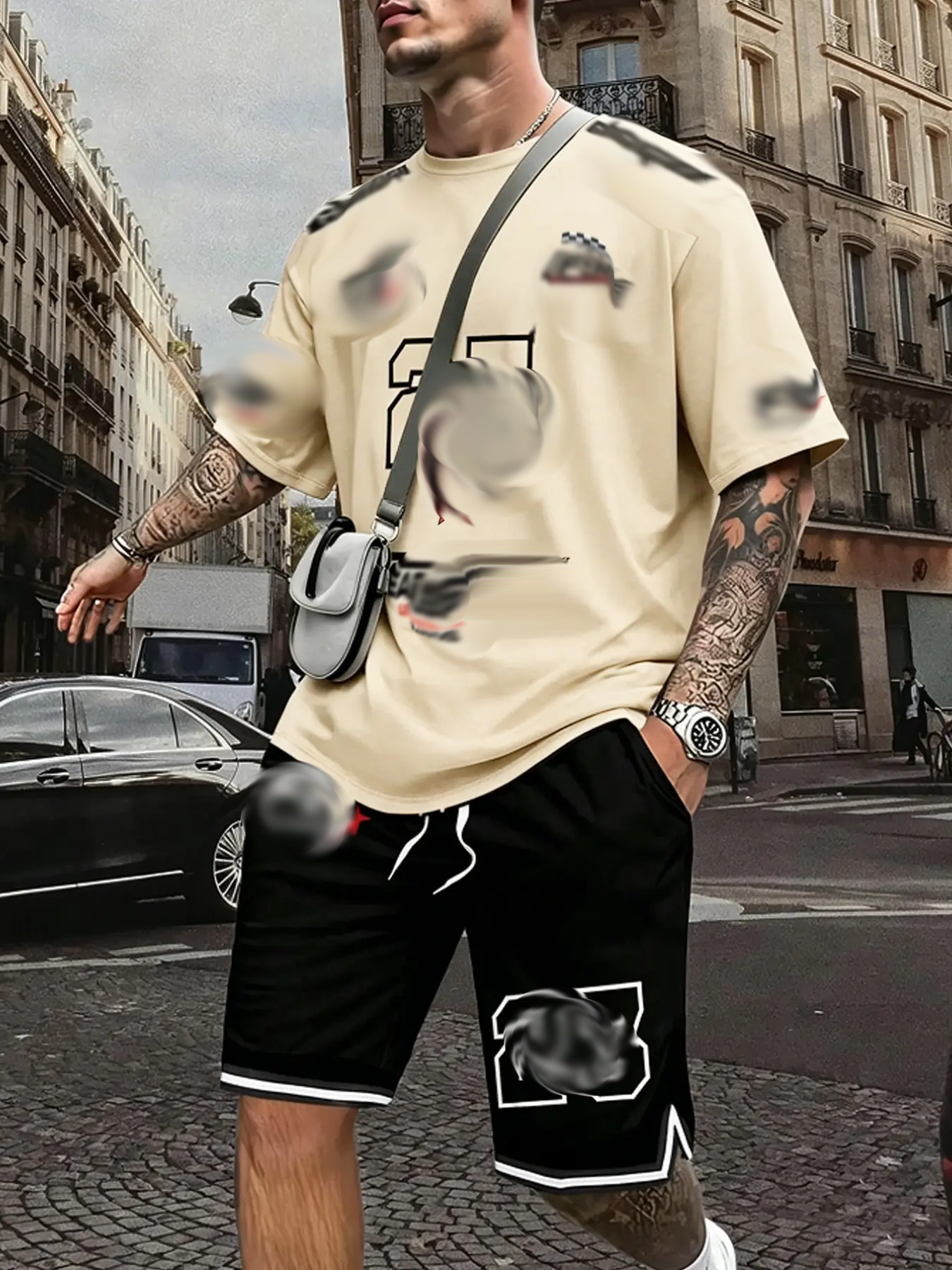 Two-Piece Set Men's Letter Print Short Sleeve T-shirt & Track Shorts Set