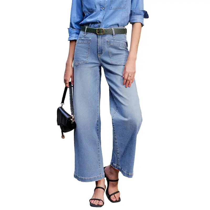 Women's Wide Leg Jeans High Waisted Stretchy Jeans Straight Leg Loose Fit Zimbaplatinum Ankle Denim Pants