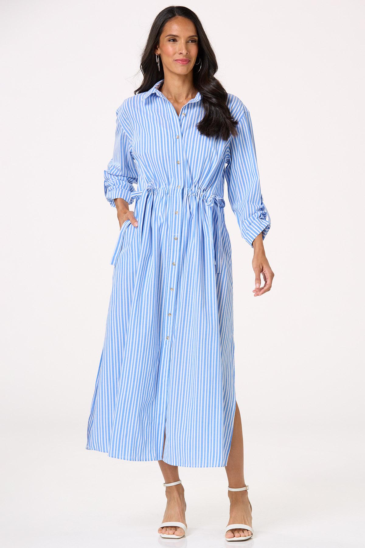 Tie Waist Striped Shirt Dress