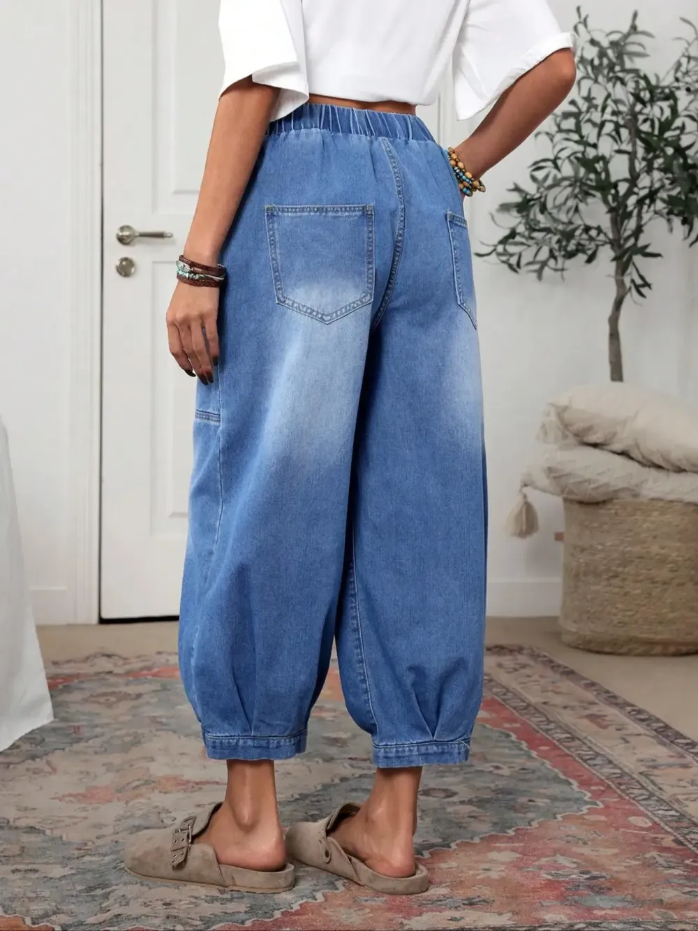 Women's Plaid Loose-Fit Woven Denim Jeans, Casual All-Seasons Comfortable Design